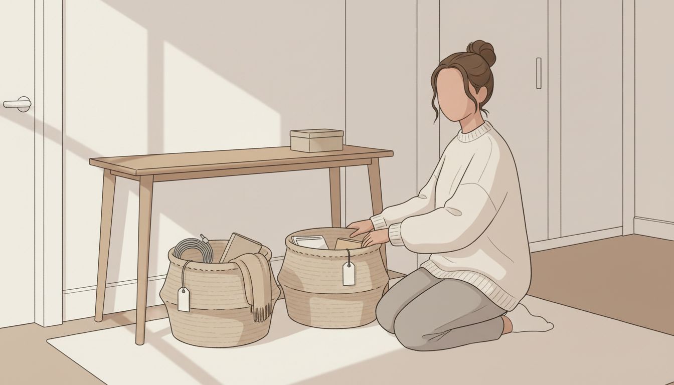 Entryway drop zone organized with tray