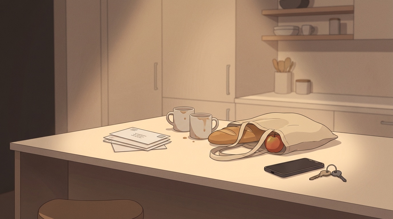 Overwhelmed Sunday night kitchen counter clutter