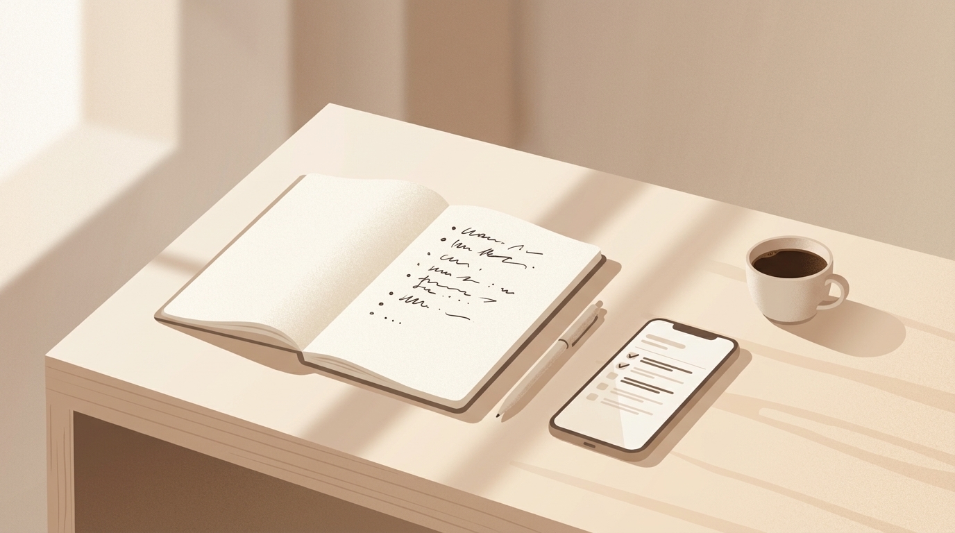 Calm workspace with simple organization system