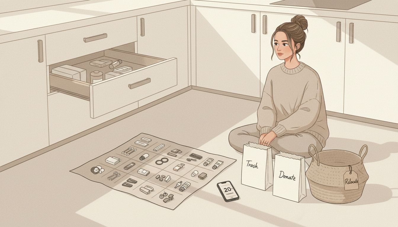 Hands emptying a drawer onto a towel