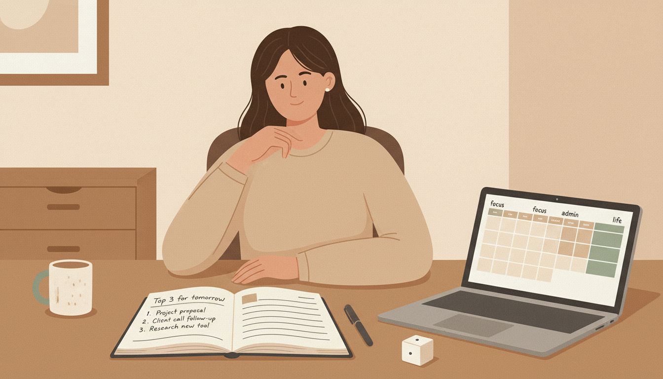 Calm desk with time blocking planner layout