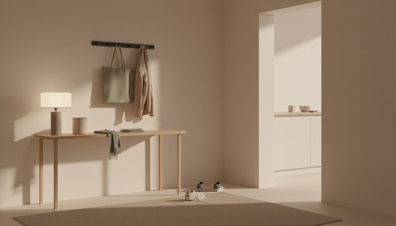 Overwhelmed entryway and cluttered kitchen counter