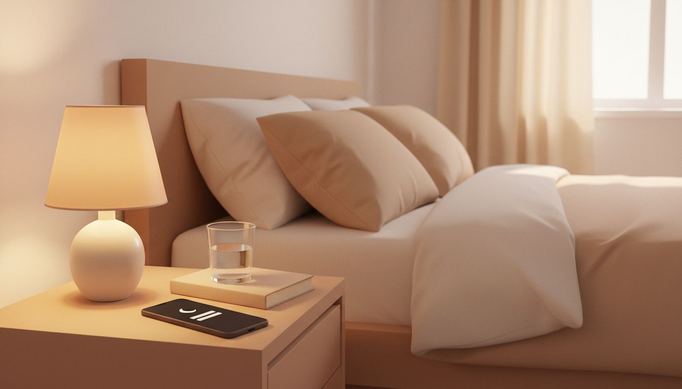 Alarm clock beside bed at night