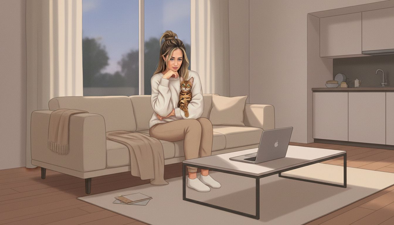 Evening living room with subtle clutter cues