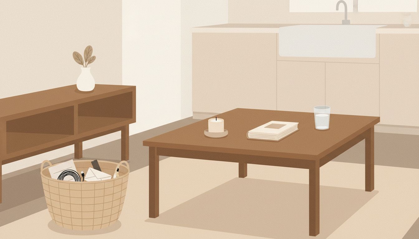 Quick evening reset with tidy coffee table