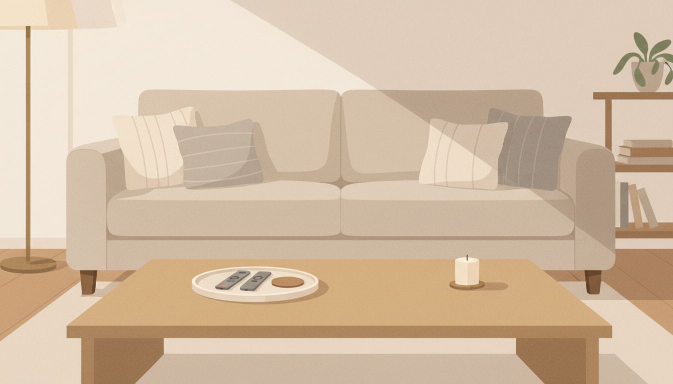 Minimal coffee table reset with tray essentials