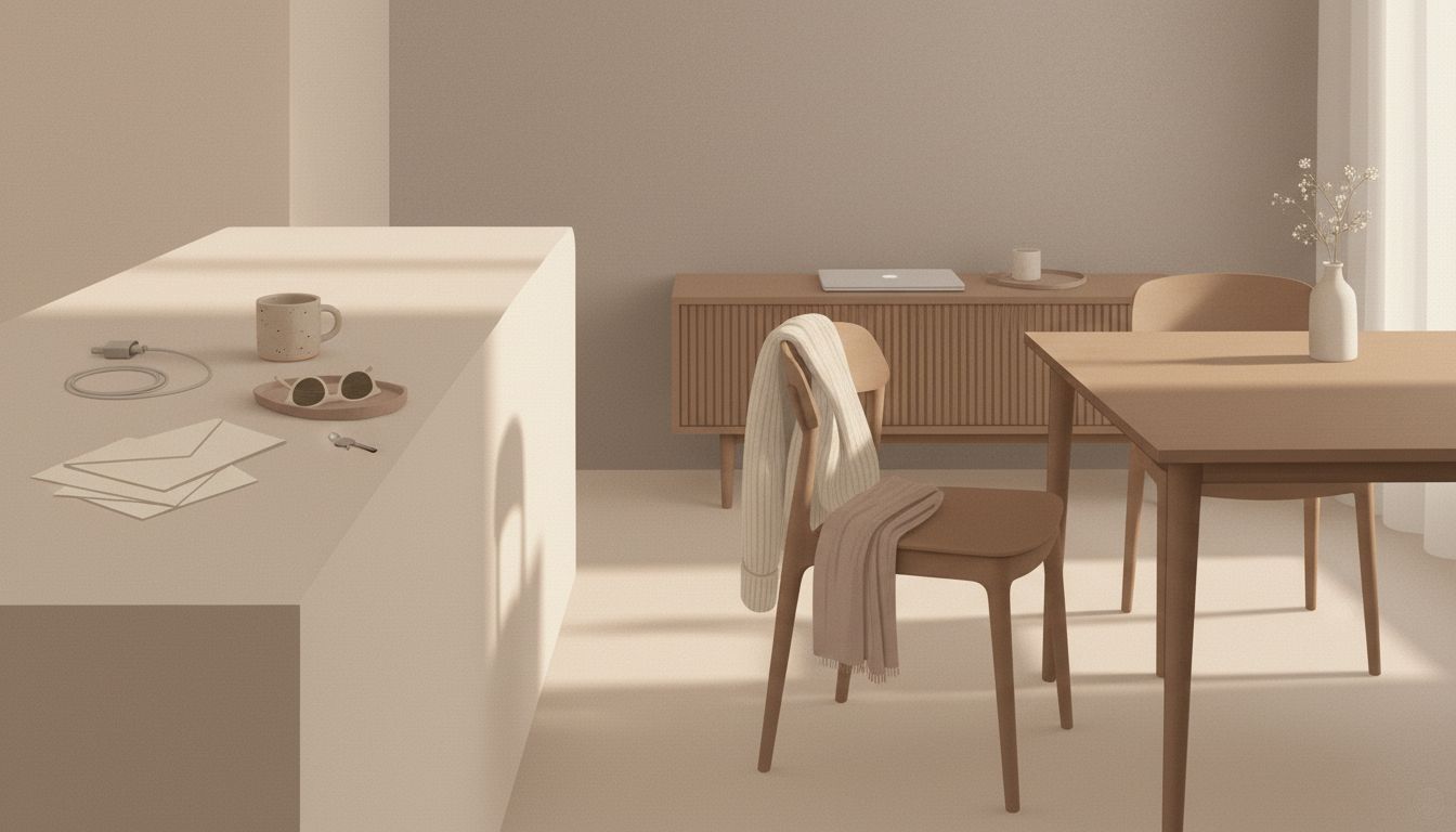 Evening clutter on chair and counter