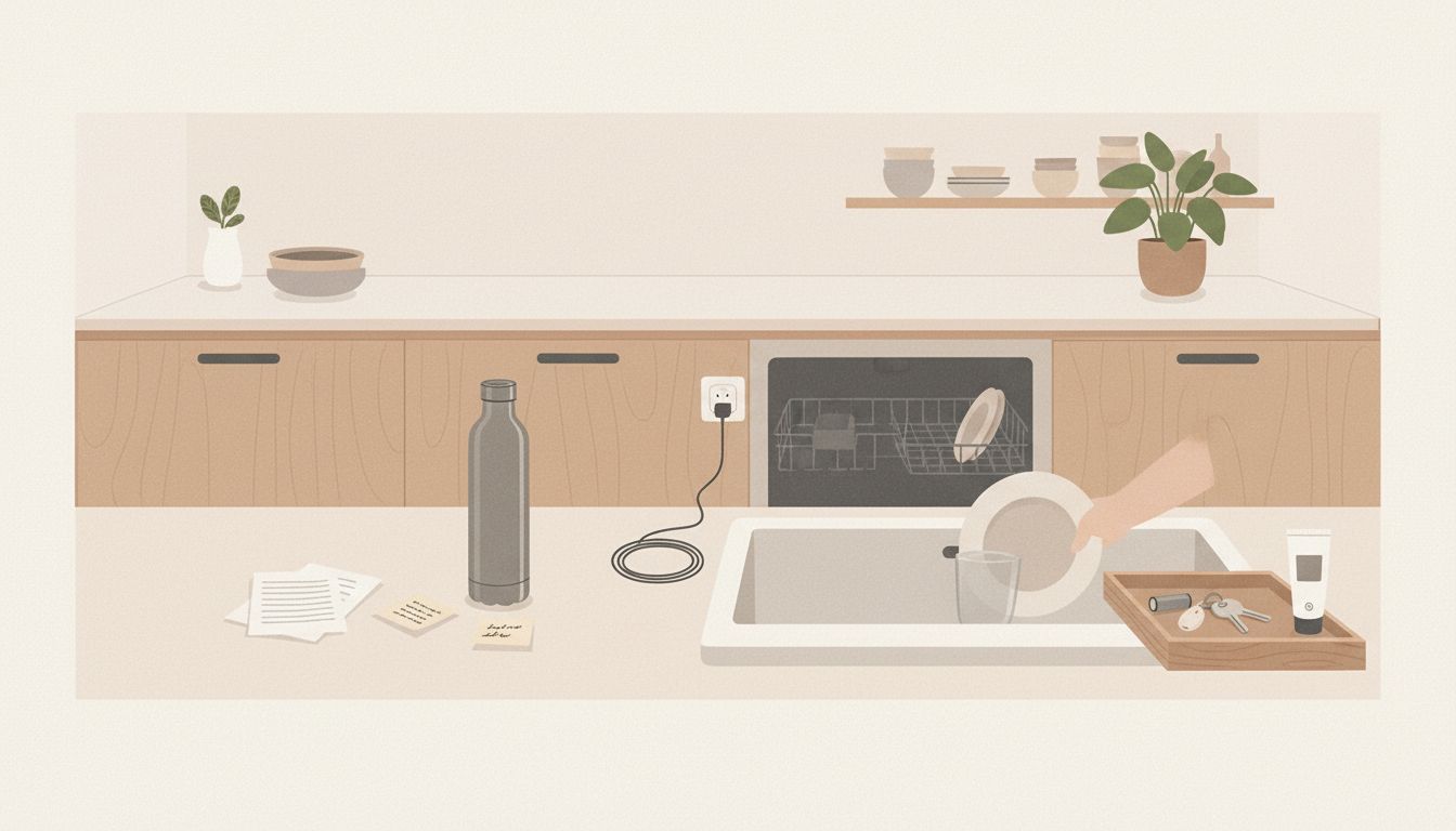 Bedroom chair with clothes and nightstand clutter