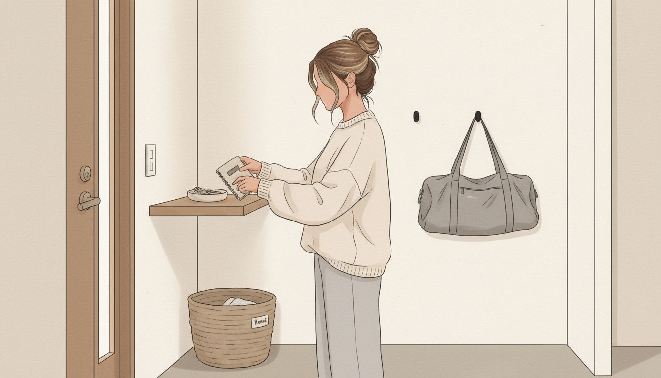 Calm entryway with tidy bench and hooks