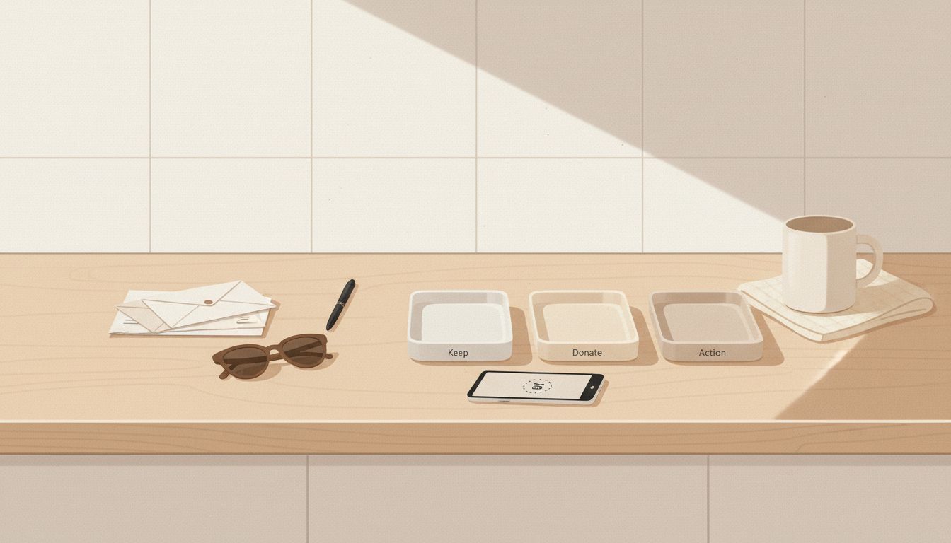 Overwhelmed home clutter with calming declutter start