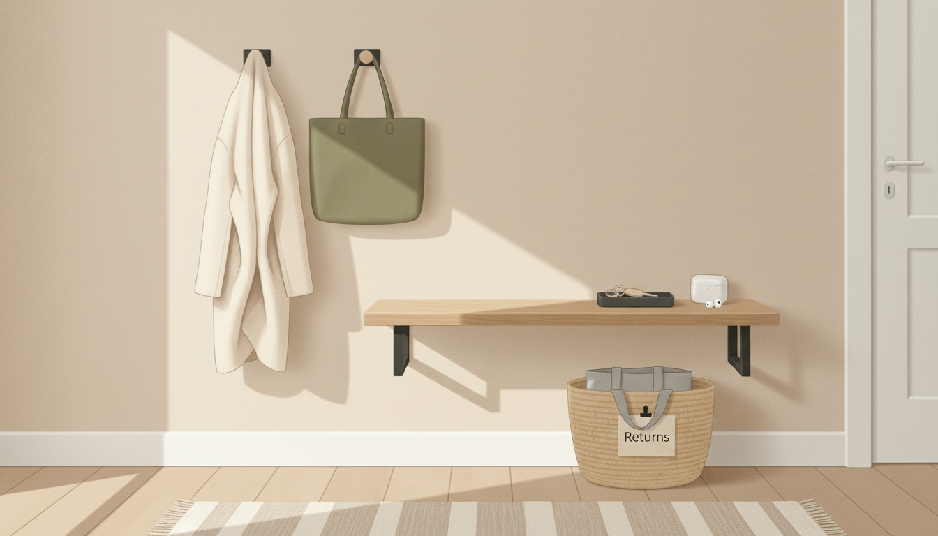 Entryway drop zone baskets hooks organization setup