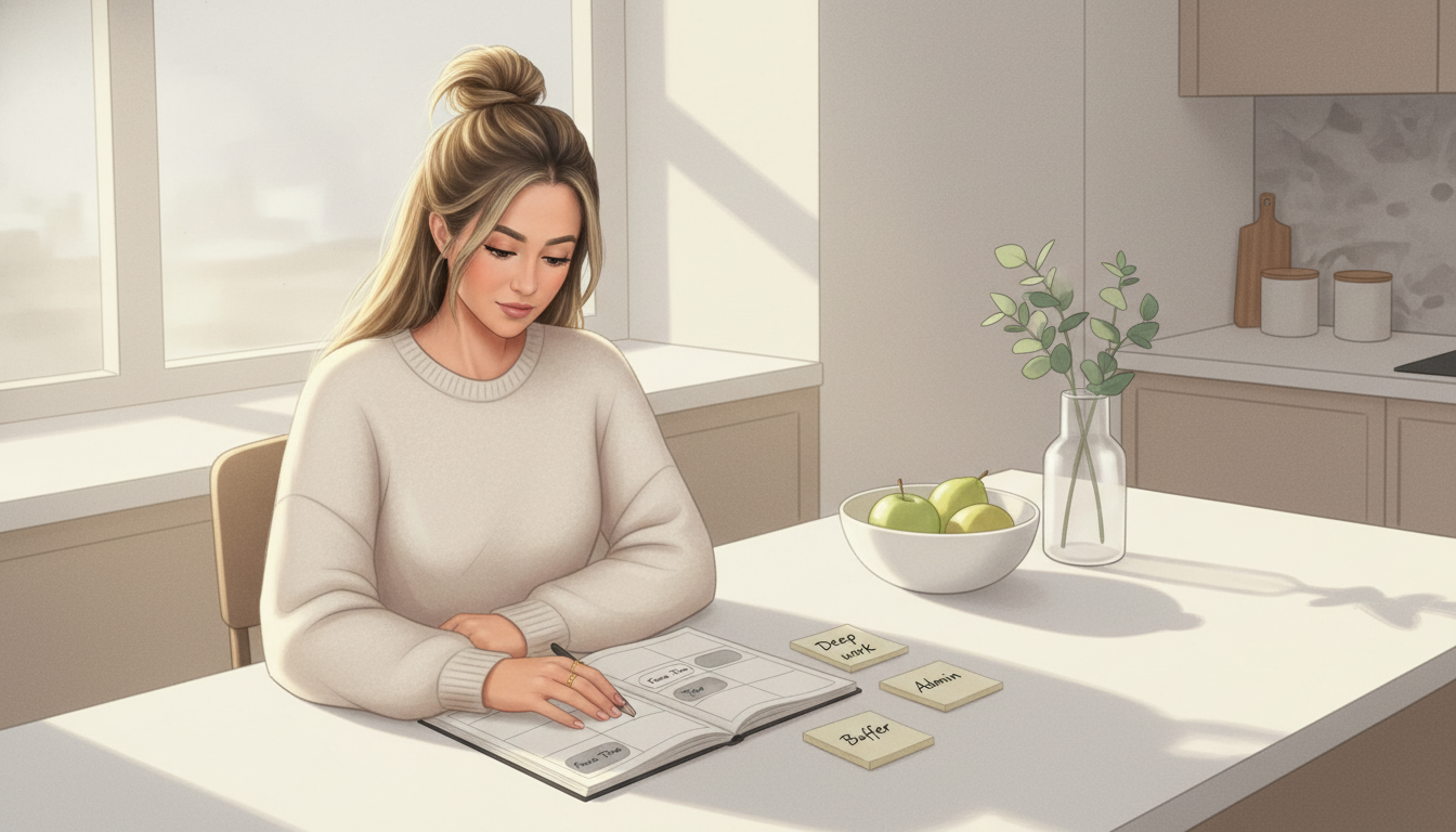 Weekly calendar layout with priorities and buffer