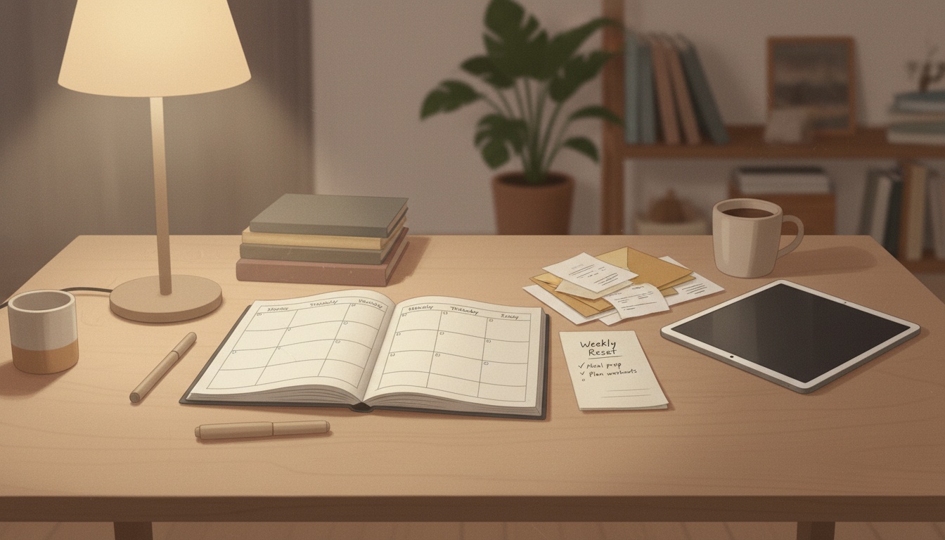 Planning priorities with calendar and notebook