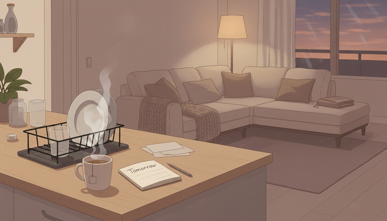 Peaceful evening ritual with tea and notes