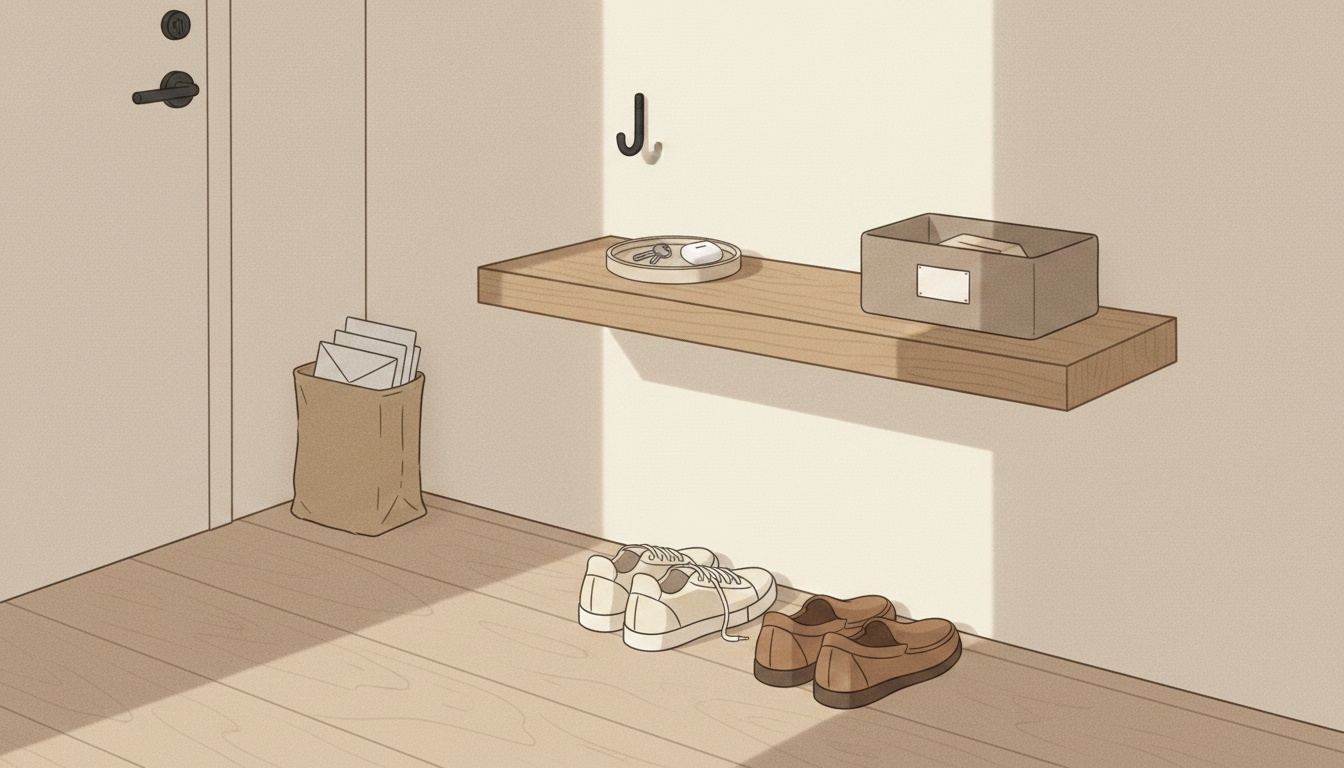 Small apartment organization zones and storage